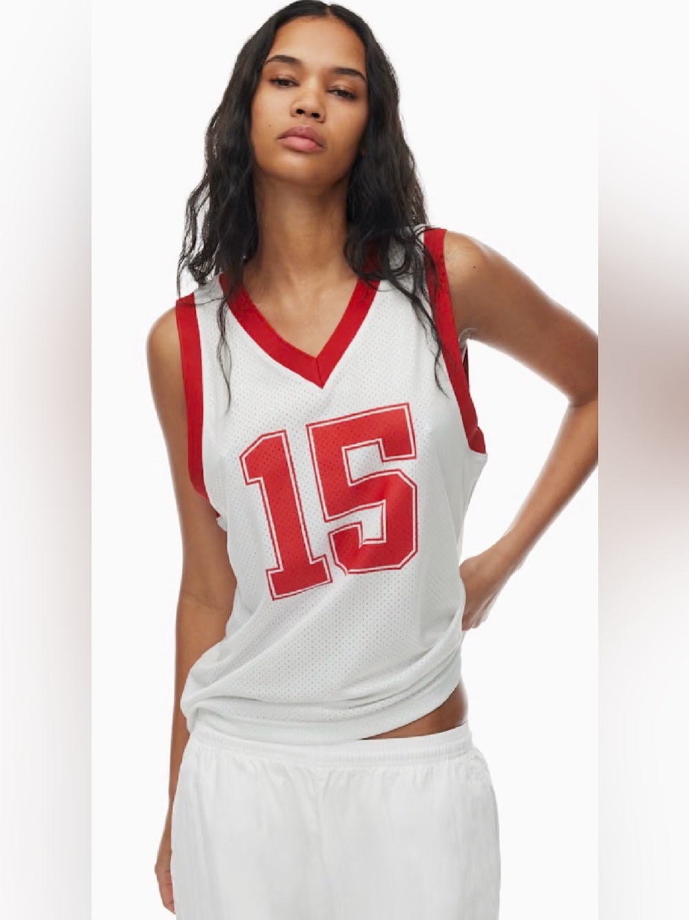 Aritzia White Mesh Jersey with Red Trim and '15' Patch gameday
